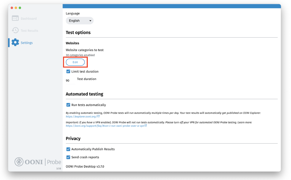 Edit website categories Edit website categories